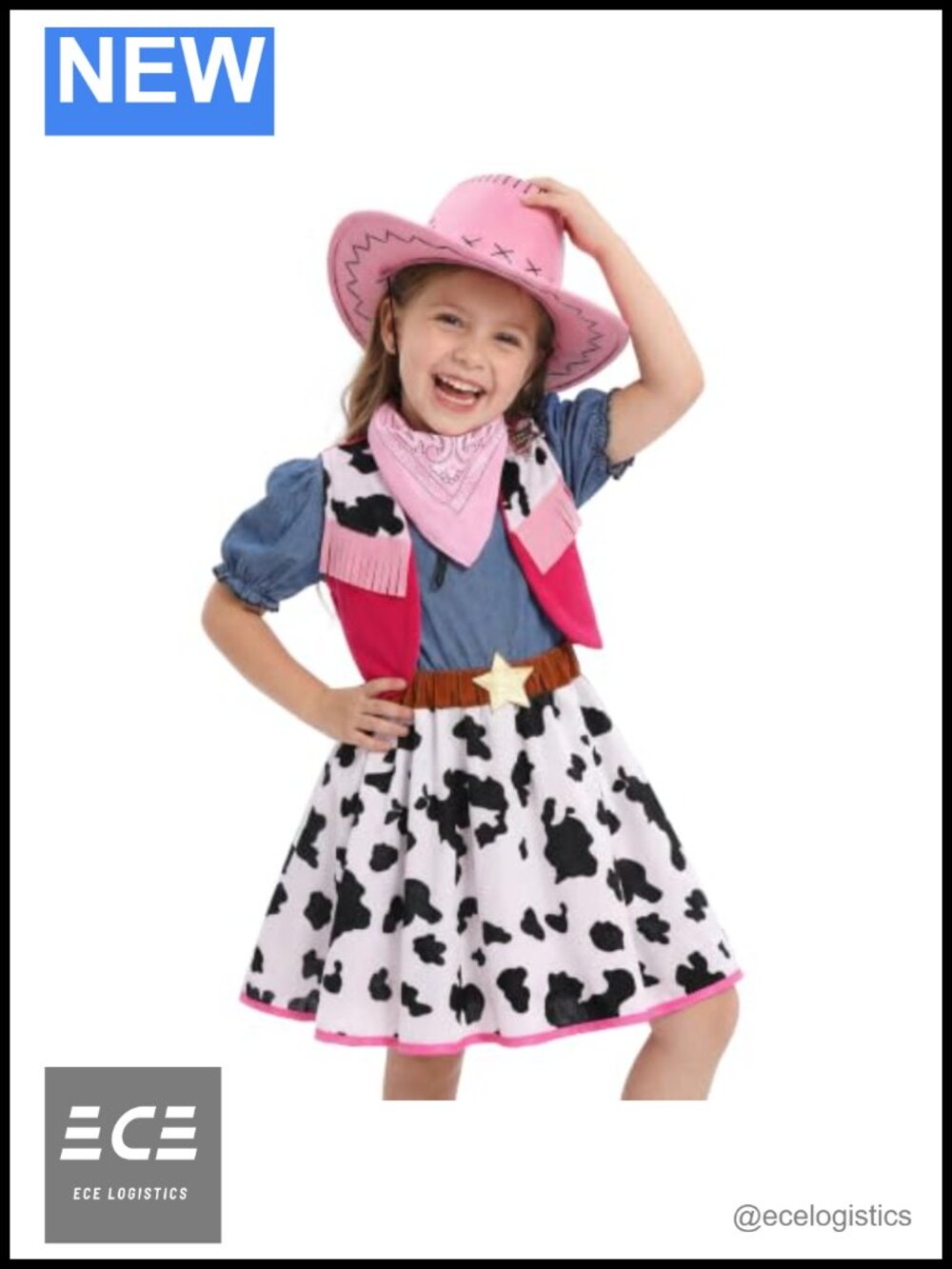 Girls Cowgirl Costume Set Western Rodeo Dress Up Outfit Halloween Pretend Play